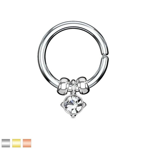 Piercing ring met hangende kristal