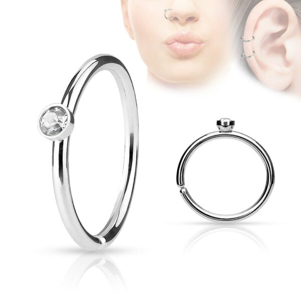 Piercing ring met kristal steen en draai-sluiting