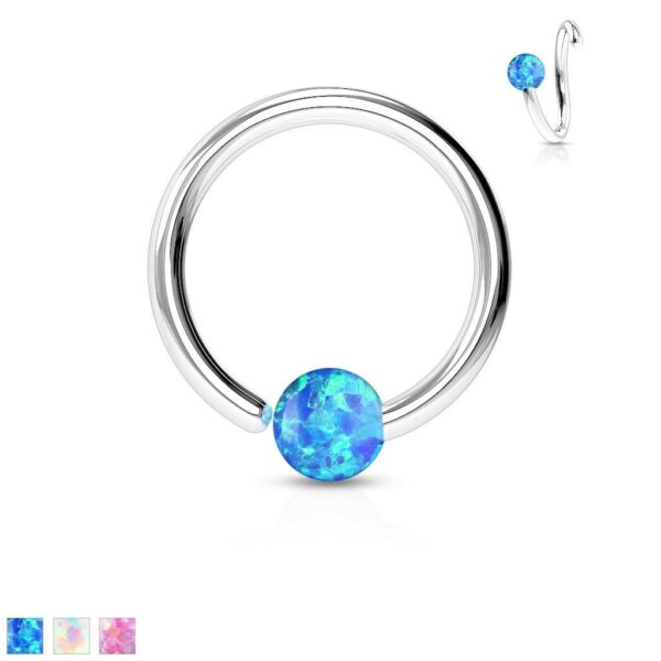 Piercing ring met Opaal steen en draai-sluiting