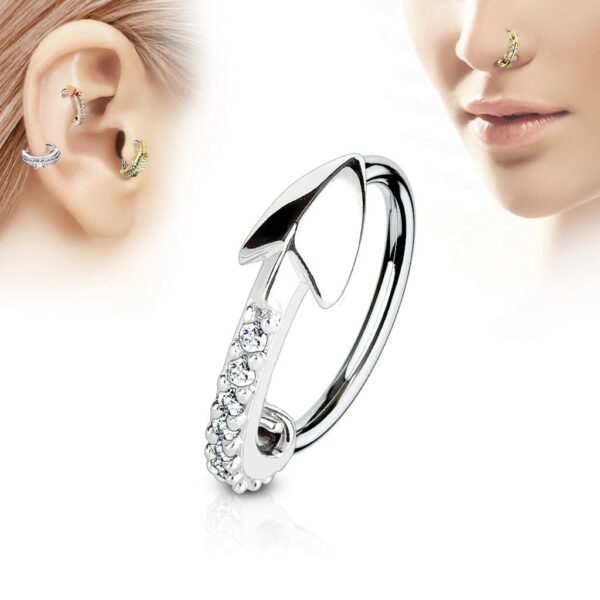 Piercing ring met pijl voorzien van heldere stenen