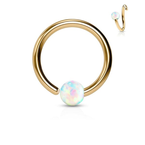 Piercing ring rose goudkleurig verguld met Opaal steen en draai-sluiting