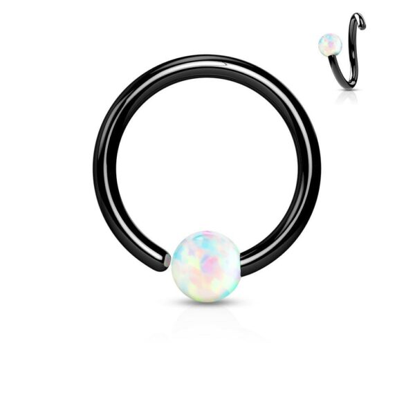 Piercing ring zwart met Opaal steen en draai-sluiting