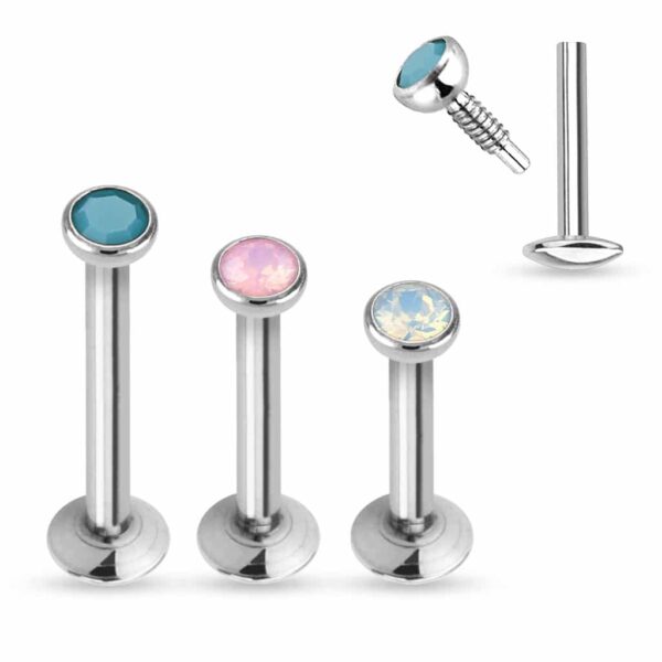 Press fit labret met vlakke opaal kristal