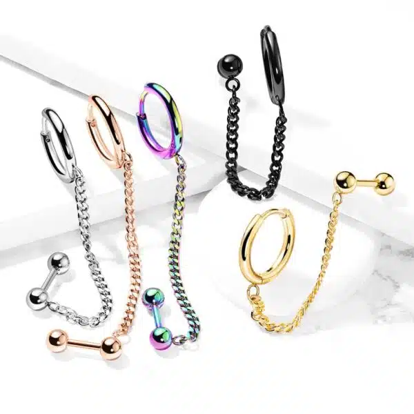 Ring en barbell ketting in verschillende kleuren