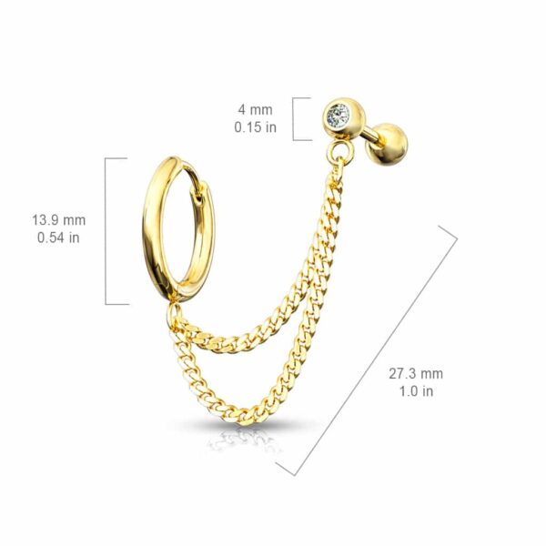 Ring en barbell met steen en dubbele ketting in verschillende kleuren - Afbeelding 2