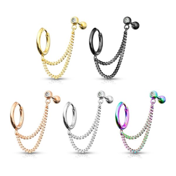 Ring en barbell met steen en dubbele ketting in verschillende kleuren - Afbeelding 3