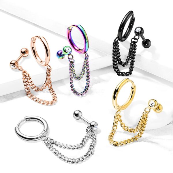 Ring en barbell met steen en dubbele ketting in verschillende kleuren - Afbeelding 5