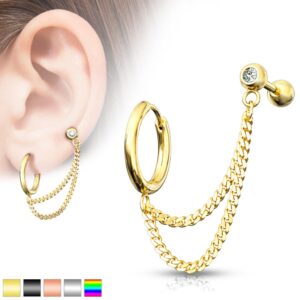 Ring en barbell met steen en dubbele ketting in verschillende kleuren