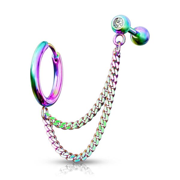 Ring en barbell met steen en dubbele ketting in verschillende kleuren - Afbeelding 10