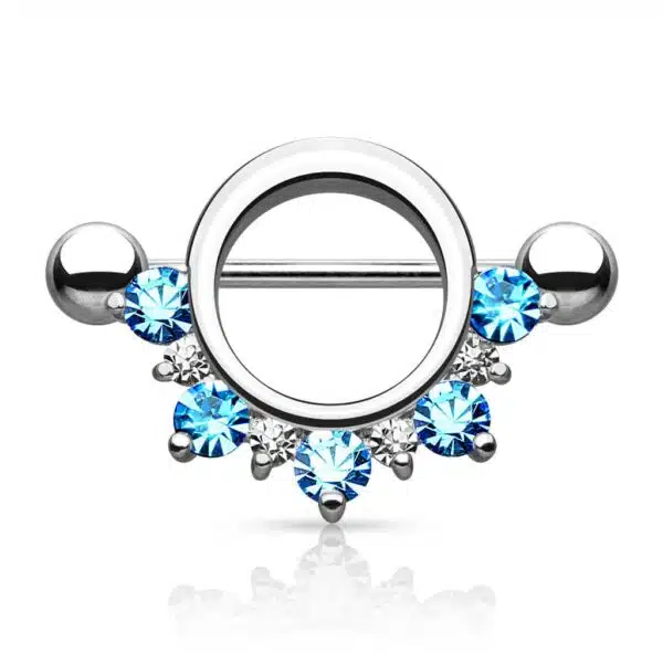 Ronde tepelpiercing met CZ stenen - Afbeelding 4