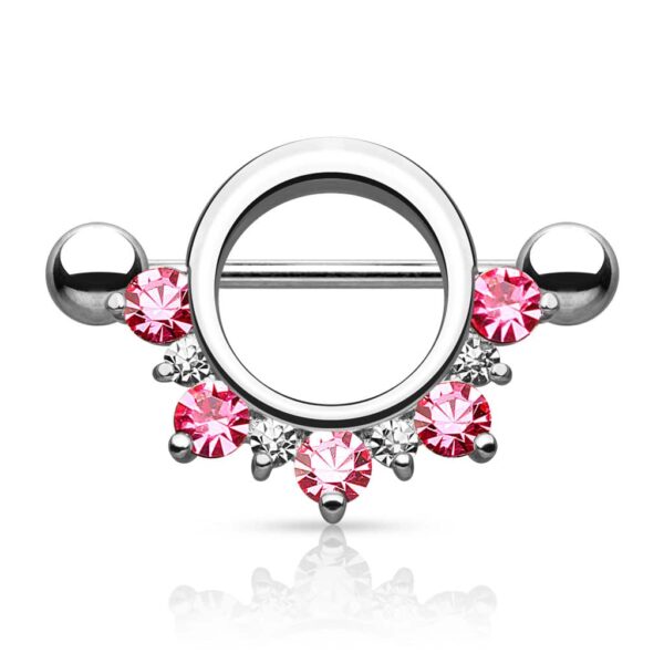 Ronde tepelpiercing met CZ stenen - Afbeelding 3