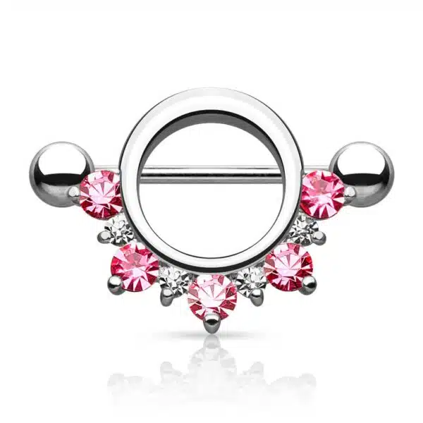 Ronde tepelpiercing met CZ stenen - Afbeelding 3
