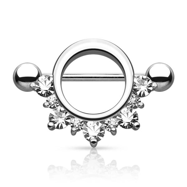 Ronde tepelpiercing met CZ stenen - Afbeelding 2