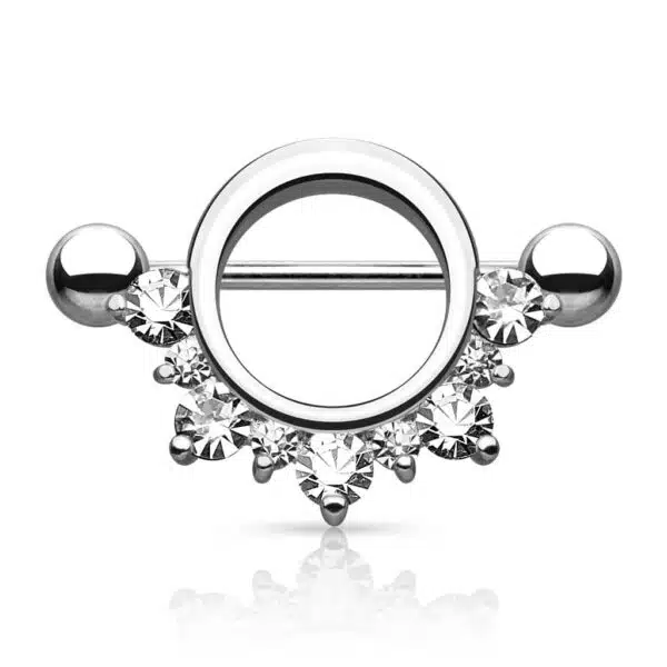 Ronde tepelpiercing met CZ stenen - Afbeelding 2