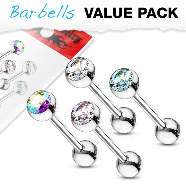 Set van 4 rechte barbells met gekleurde Gem steen