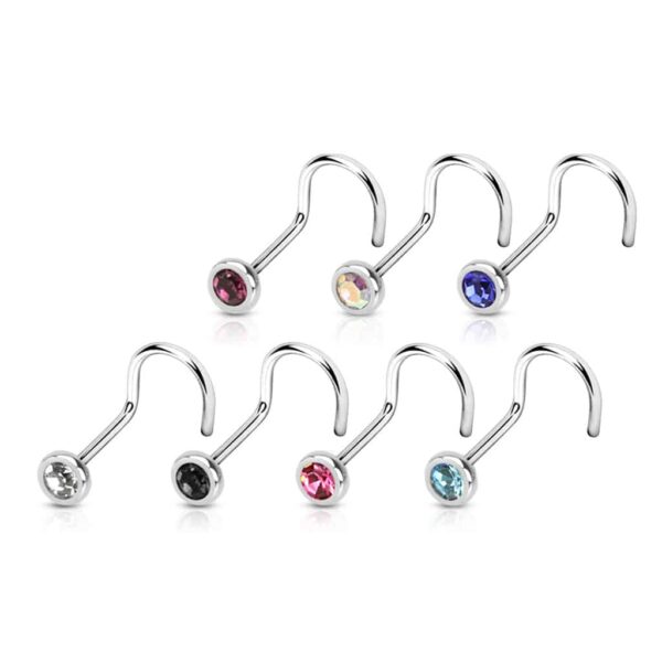 Set van 7 neus screw piercings met verschillende kleuren CZ stenen - Afbeelding 2