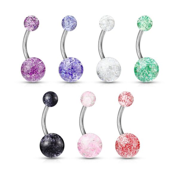 Standaard navelpiercing met Acryl glitter balletjes in kleur - Afbeelding 3