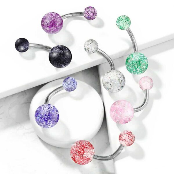 Standaard navelpiercing met Acryl glitter balletjes in kleur - Afbeelding 4
