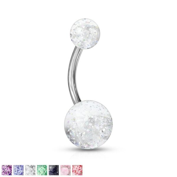 Standaard navelpiercing met Acryl glitter balletjes in kleur