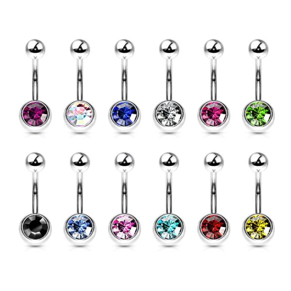 Standaard navelpiercing met gekleurde steen - Afbeelding 2