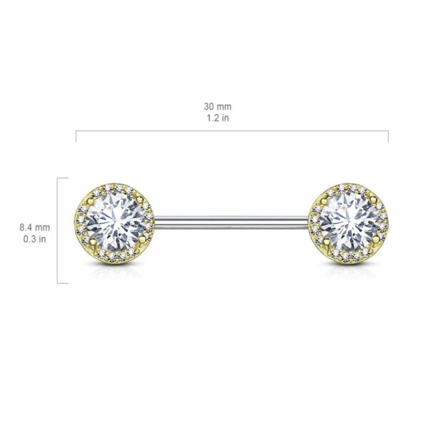 Tepelpiercing barbell met CZ stenen balletjes - Afbeelding 2