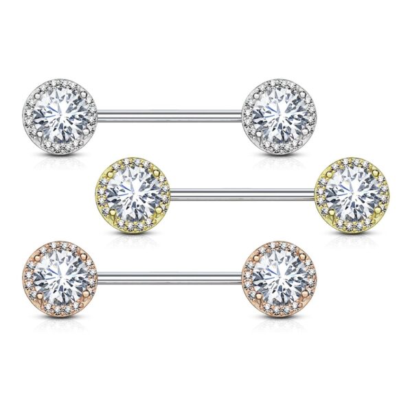 Tepelpiercing barbell met CZ stenen balletjes - Afbeelding 3