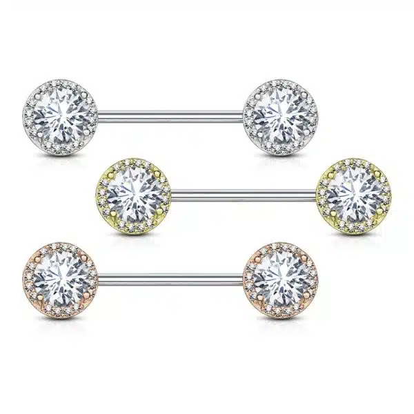 Tepelpiercing barbell met CZ stenen balletjes - Afbeelding 3