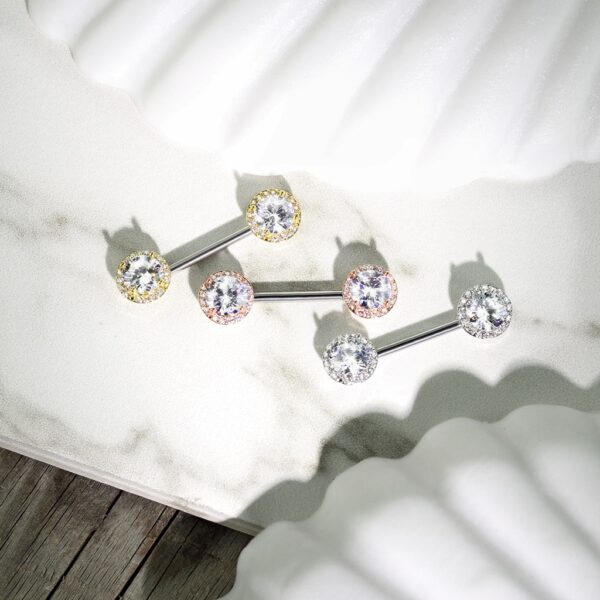 Tepelpiercing barbell met CZ stenen balletjes - Afbeelding 5
