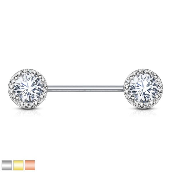 Tepelpiercing barbell met CZ stenen balletjes