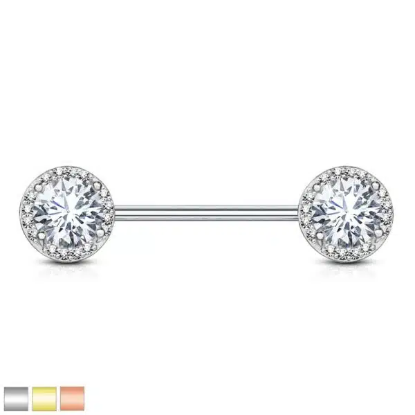 Tepelpiercing barbell met CZ stenen balletjes