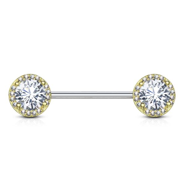 Tepelpiercing barbell met CZ stenen balletjes - Afbeelding 7
