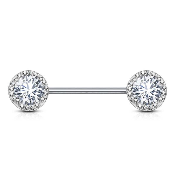 Tepelpiercing barbell met CZ stenen balletjes - Afbeelding 6
