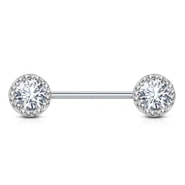 Tepelpiercing barbell met CZ stenen balletjes - Afbeelding 6