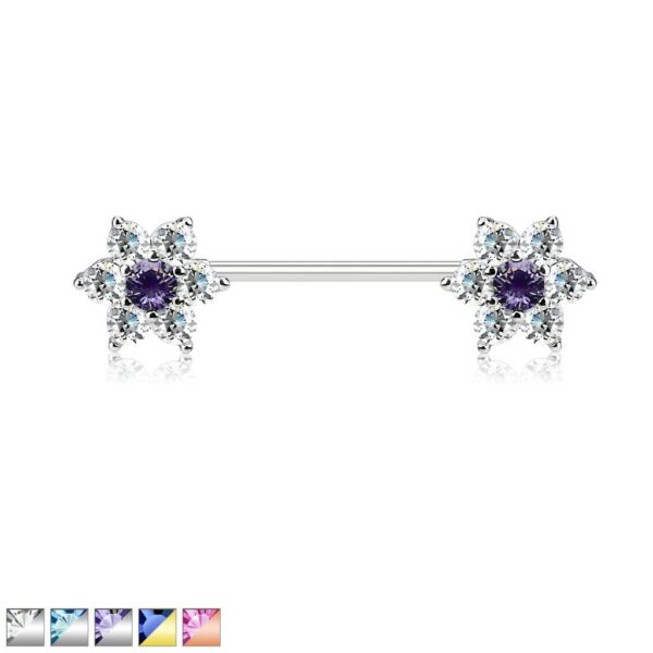 Tepelpiercing barbell met diamantjes in edelsteentjes