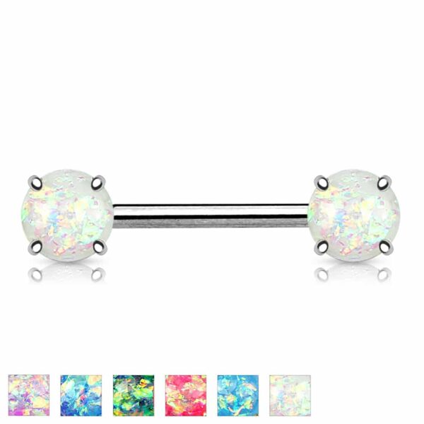 Tepelpiercing barbell met opaal steen - Afbeelding 2