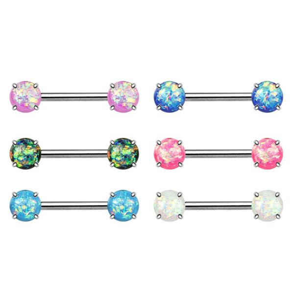 Tepelpiercing barbell met opaal steen