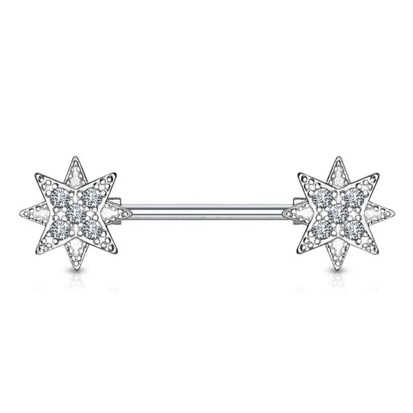 Tepelpiercing barbell met sterren met steentjes