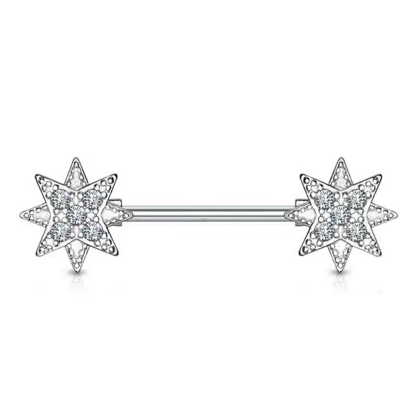 Tepelpiercing barbell met sterren met steentjes