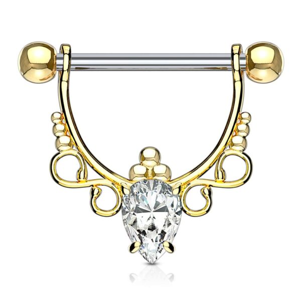 Tepelpiercing met barbell en hanger met filigraan en heldere steen - Afbeelding 3