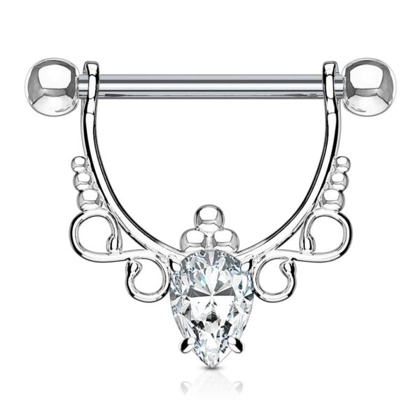 Tepelpiercing met barbell en hanger met filigraan en heldere steen - Afbeelding 2
