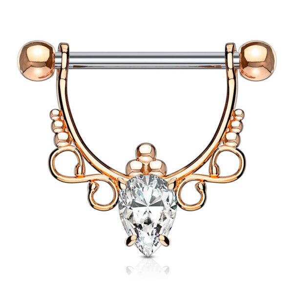 Tepelpiercing met barbell en hanger met filigraan en heldere steen - Afbeelding 4