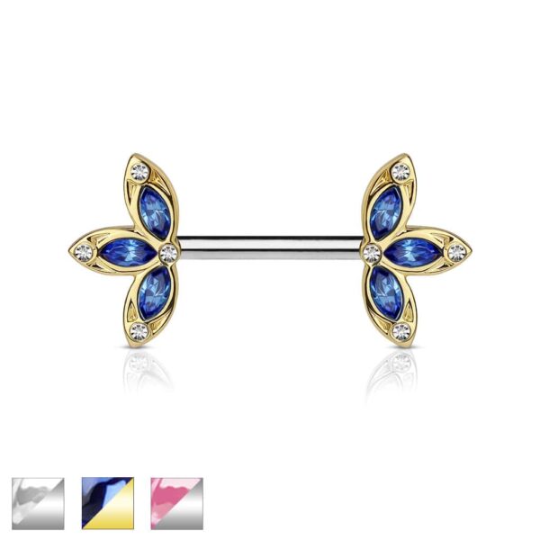 Tepelpiercing met blaadjes en steentjes