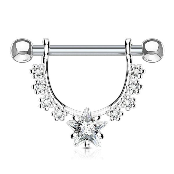 Tepelpiercing met heldere kristallen en ster steen