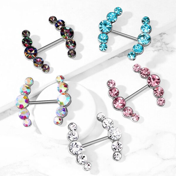 Tepelpiercing met ronde kristallen - Afbeelding 3