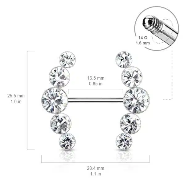 Tepelpiercing met ronde kristallen - Afbeelding 4