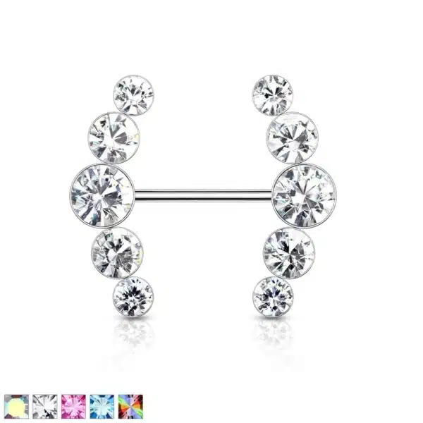 Tepelpiercing met ronde kristallen