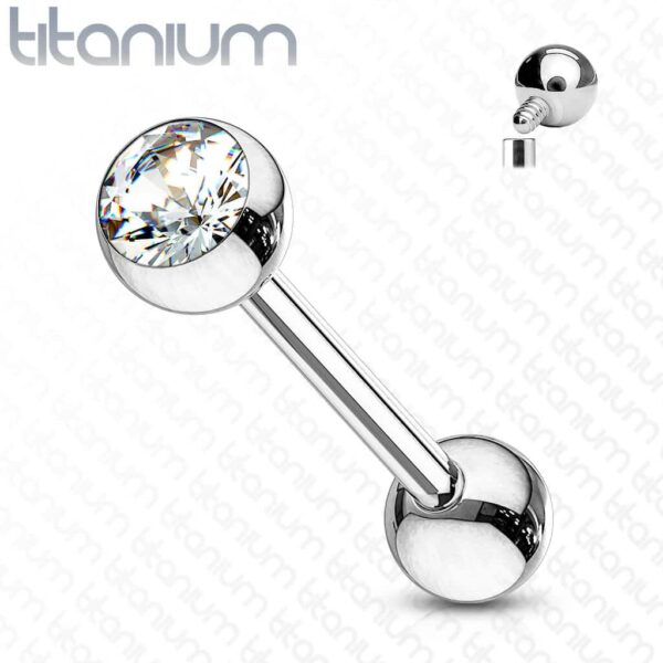 Titanium barbell intern geschroefd met helder kristal
