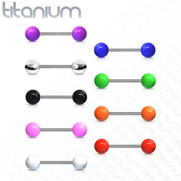 Titanium barbell met balletjes in kleur