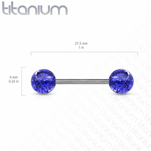 Titanium barbell met glitter balletjes in kleur - Afbeelding 2