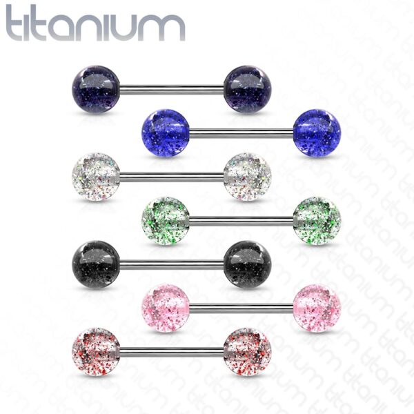 Titanium barbell met glitter balletjes in kleur - Afbeelding 3